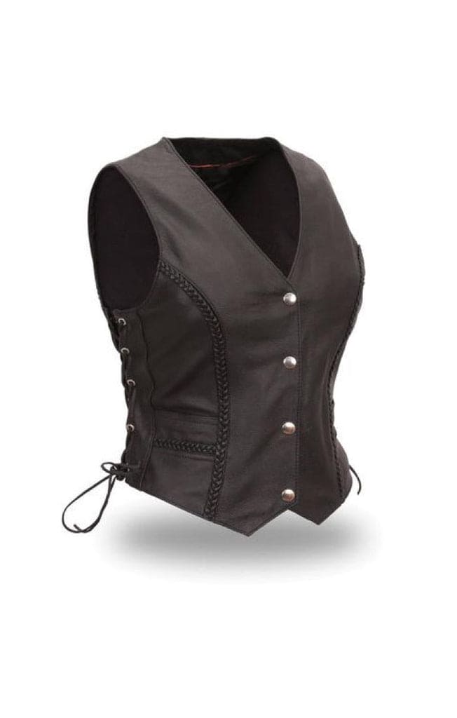 First Manufacturing Trinity Black Leather Vests - XS