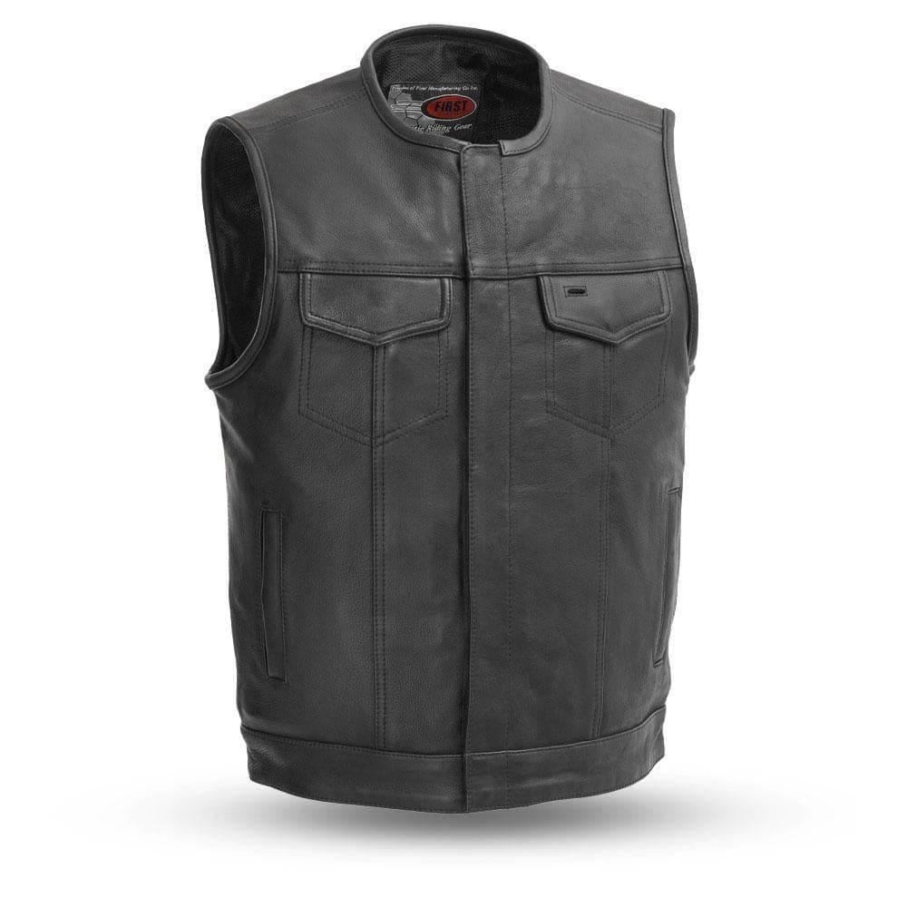 First Manufacturing No Rival Black Leather Vests - 8XL