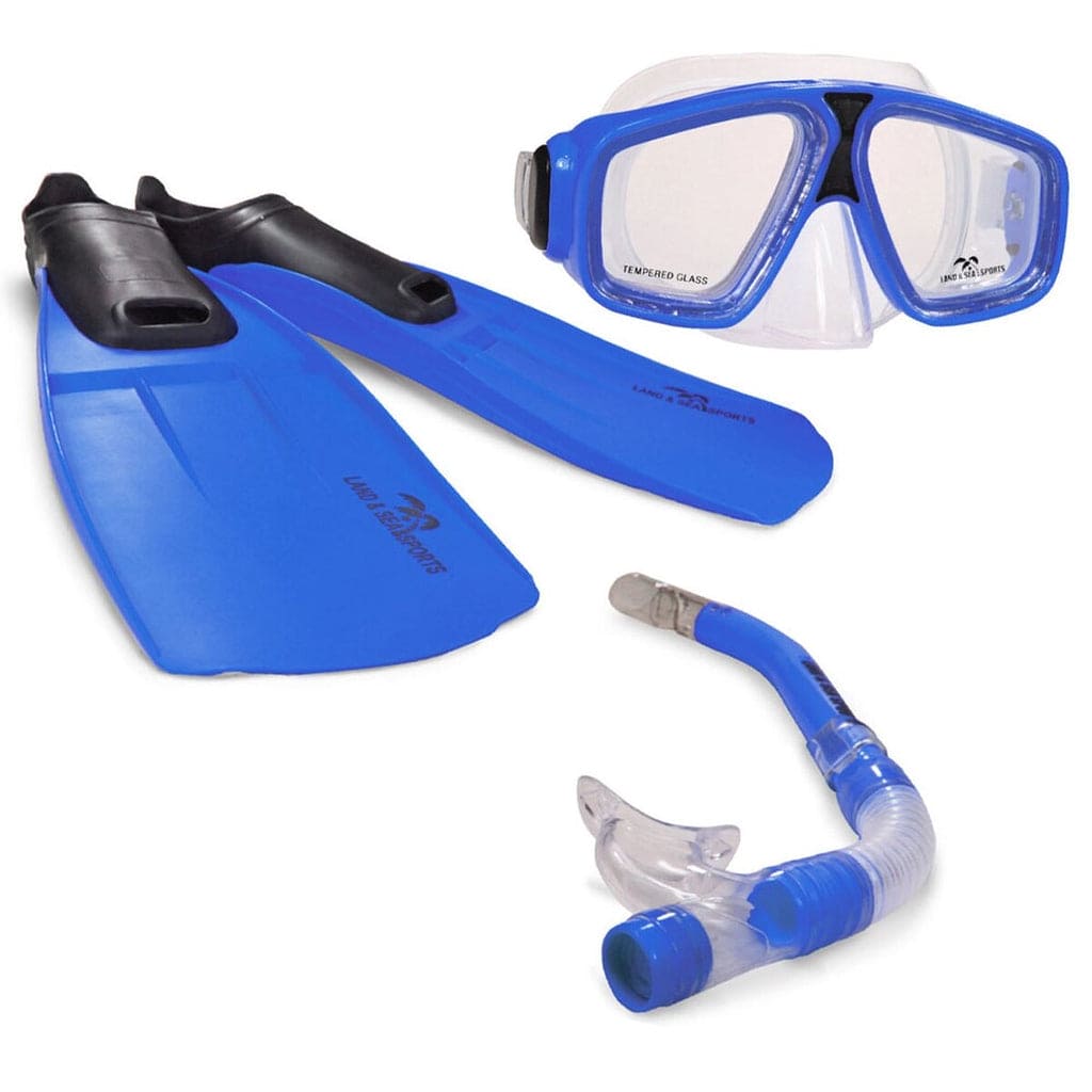 Fin and snorkle sets various brands - Land & Sea Adventurer Snorkel Mask & Fins Set - Blue - L