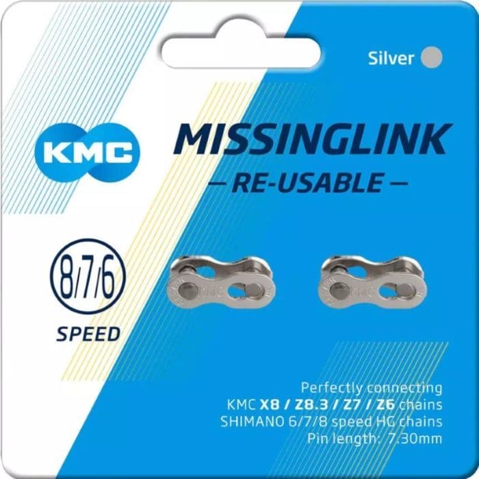 Connecting Link Kmc Card Of 2 7.3 mm Size Fits Most 6,7,8 Speed Chains - Silver