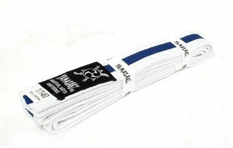Yamasaki White Martial Arts Belts With Coloured Stripe - Blue - 1