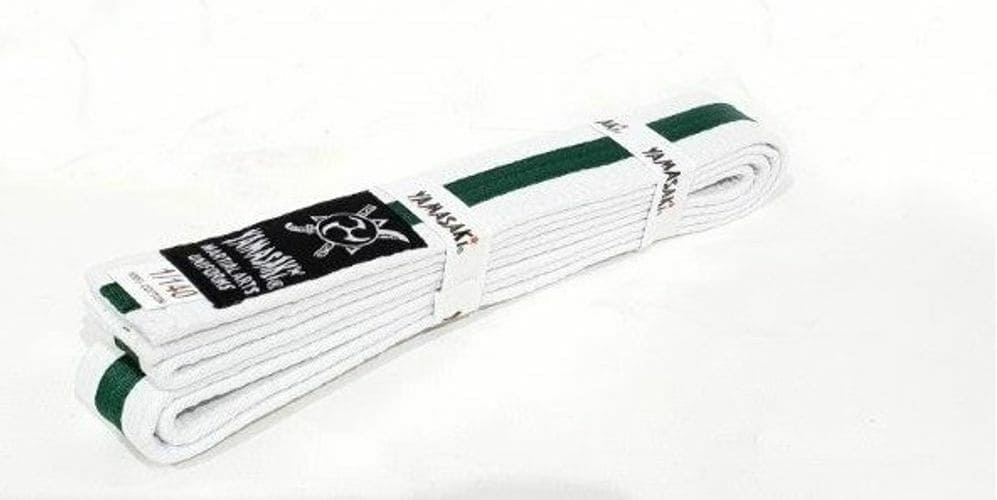 Yamasaki White Martial Arts Belts With Coloured Stripe - Green - 1