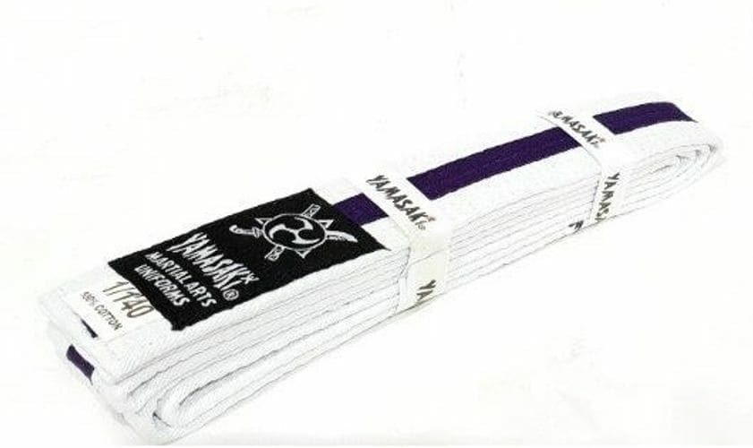 Yamasaki White Martial Arts Belts With Coloured Stripe - Purple - 1