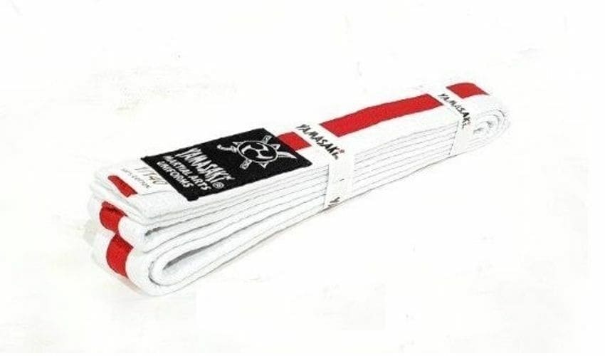 Yamasaki White Martial Arts Belts With Coloured Stripe - Red - 1