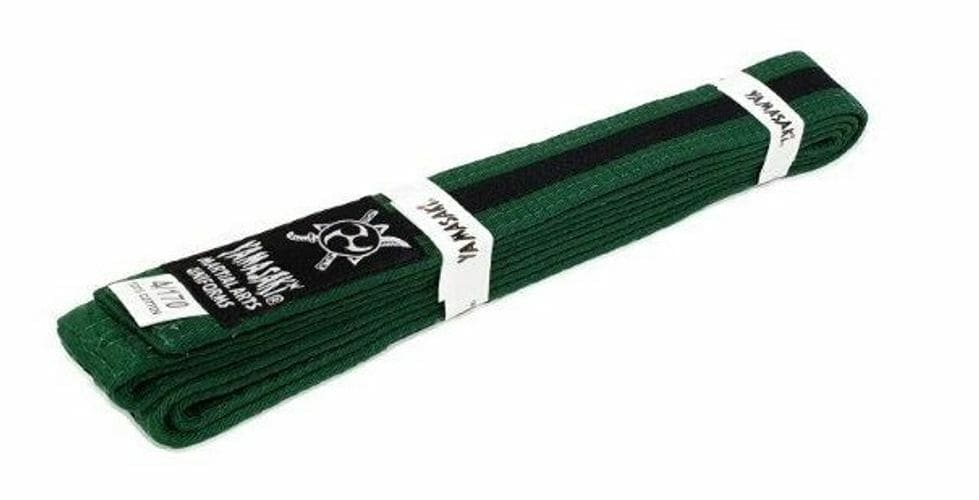 Yamasaki Coloured Martial Arts Belts With Black Stripe - Green/Black - 0