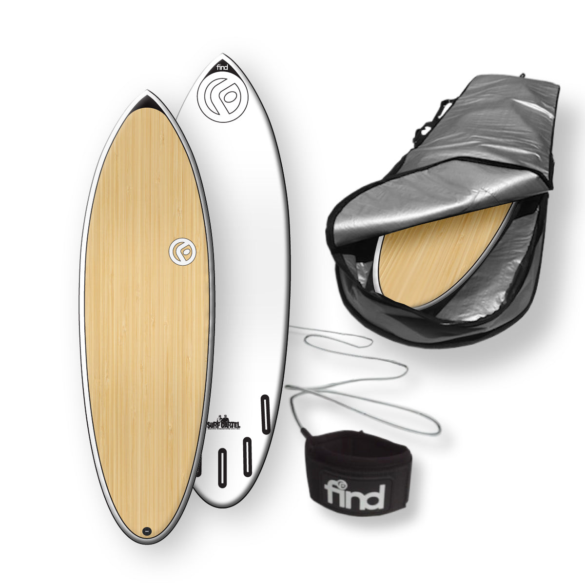 Find™ 57 Blitz Ecoflex Bamboo Surfboard Fins Cover Leash Package - Default Title