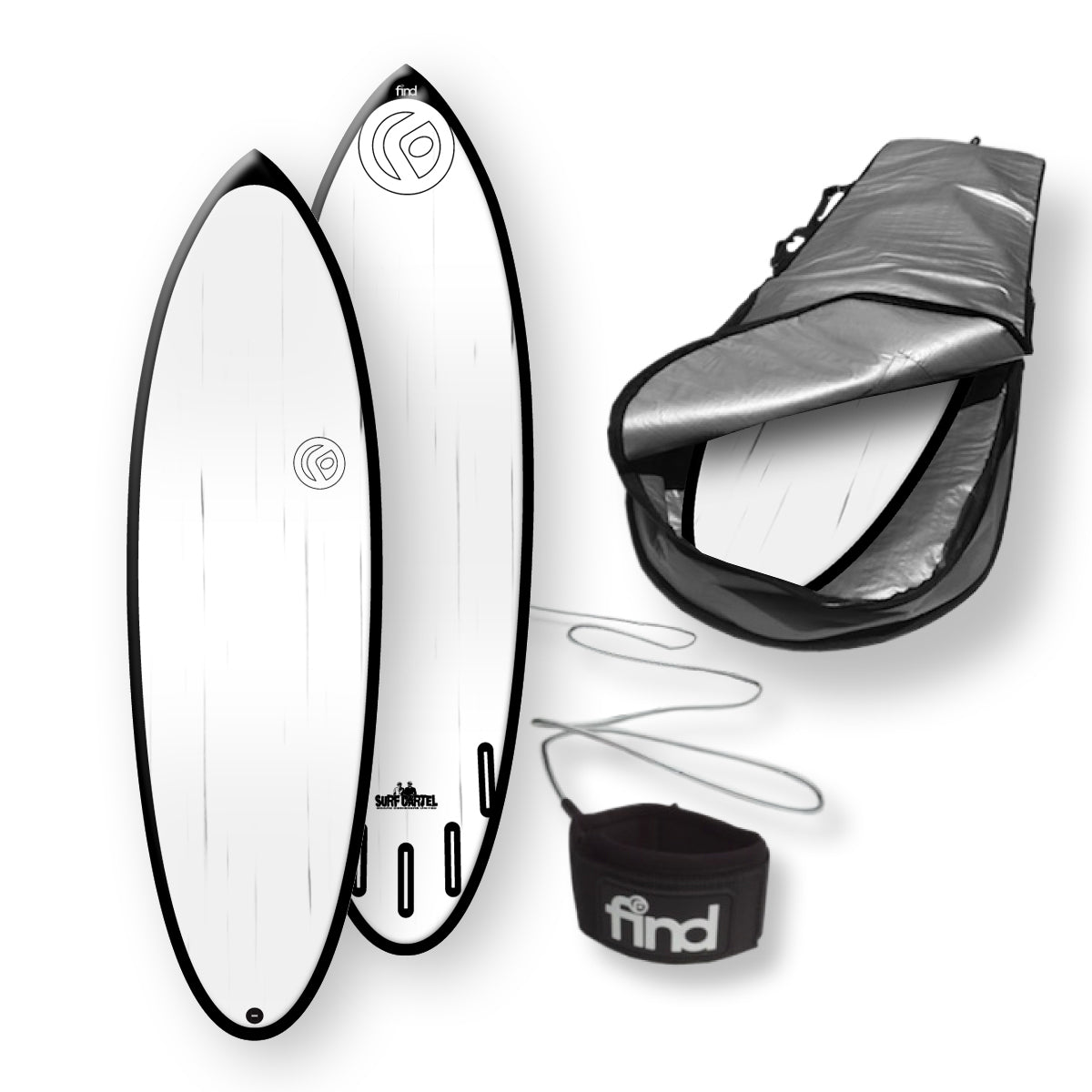 Find™ 510 Blitz Polytec Black Streaked Surfboard Fins Cover Leash Package - Default Title