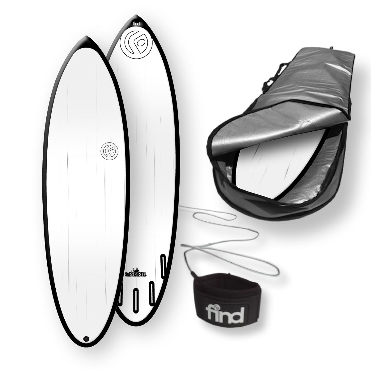 Find™ 60 Blitz Polytec Black Streaked Surfboard Fins Cover Leash Package - Default Title