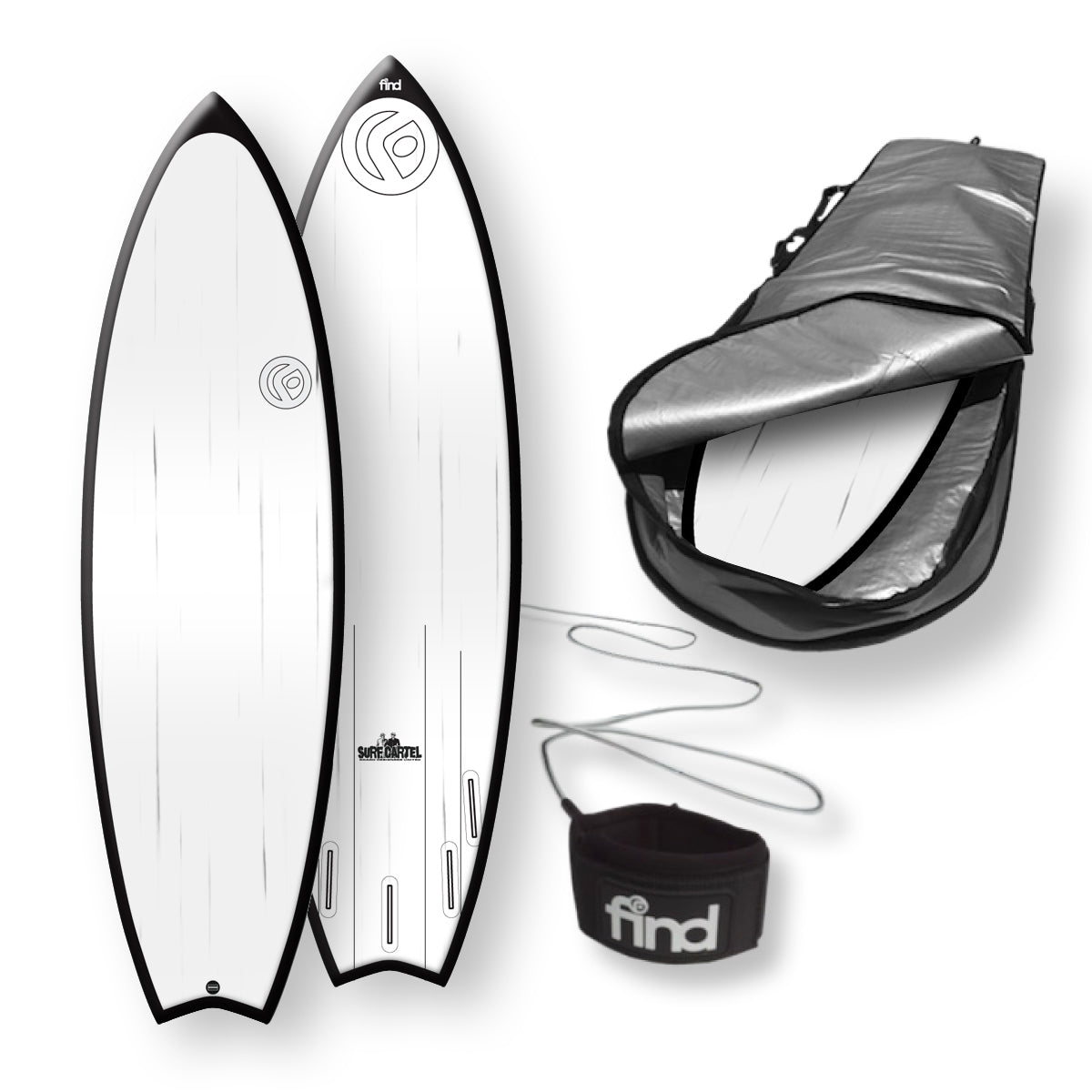 Find™ Speedsta 60 Polytec Black Streaked Surfboard Cover Leash Package - Default Title