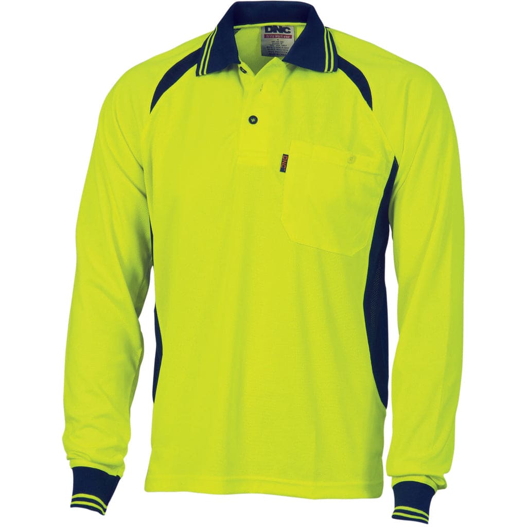 DNC Cool Breeze Contrast Mesh Polo Long Sleeve Yellow Navy - L