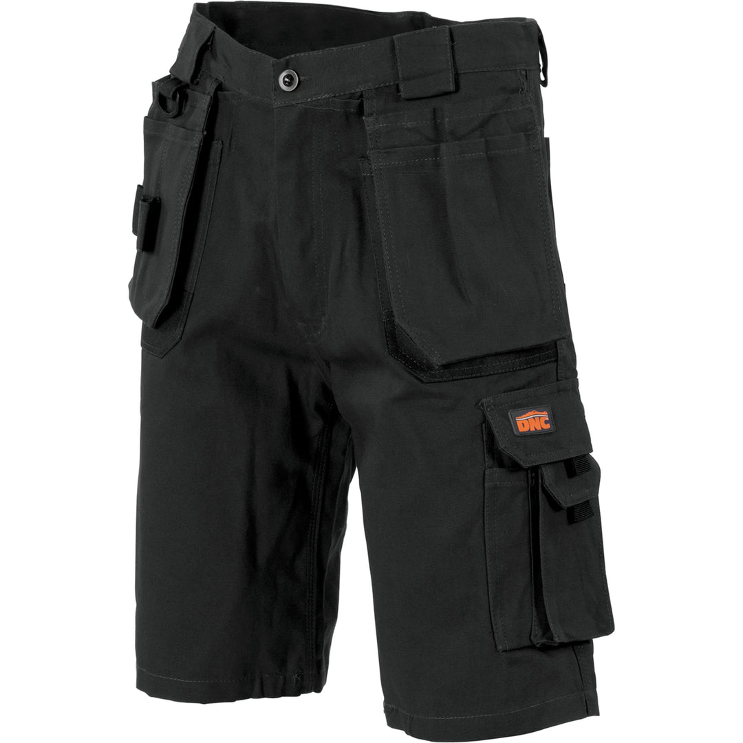 DNC Duratex Cotton Duck Weave Tradies Cargo Shorts With Twin Holster Tool Pocket Black 77R - Default Title