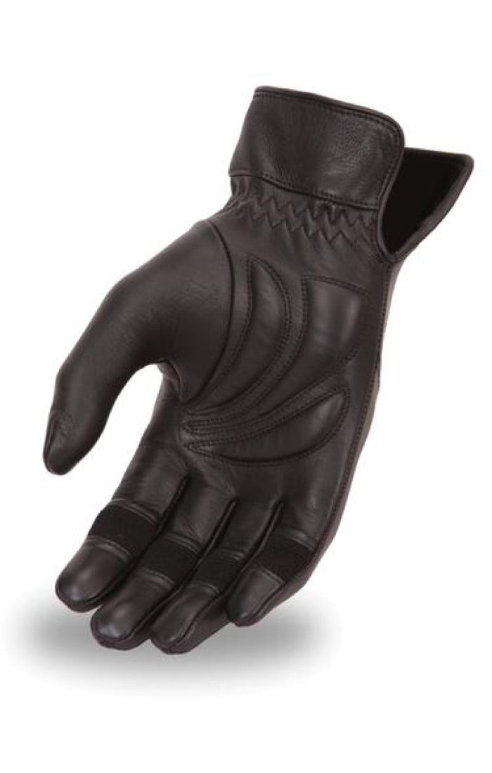 First Manufacturing Ladies Leather Gauntlet With Gel Padding Black Gloves - XS
