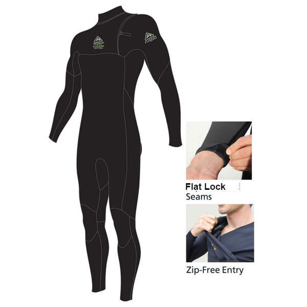 Adrenalin Fuzion Zip Free Steamer Adult Wetsuit Large (Black)