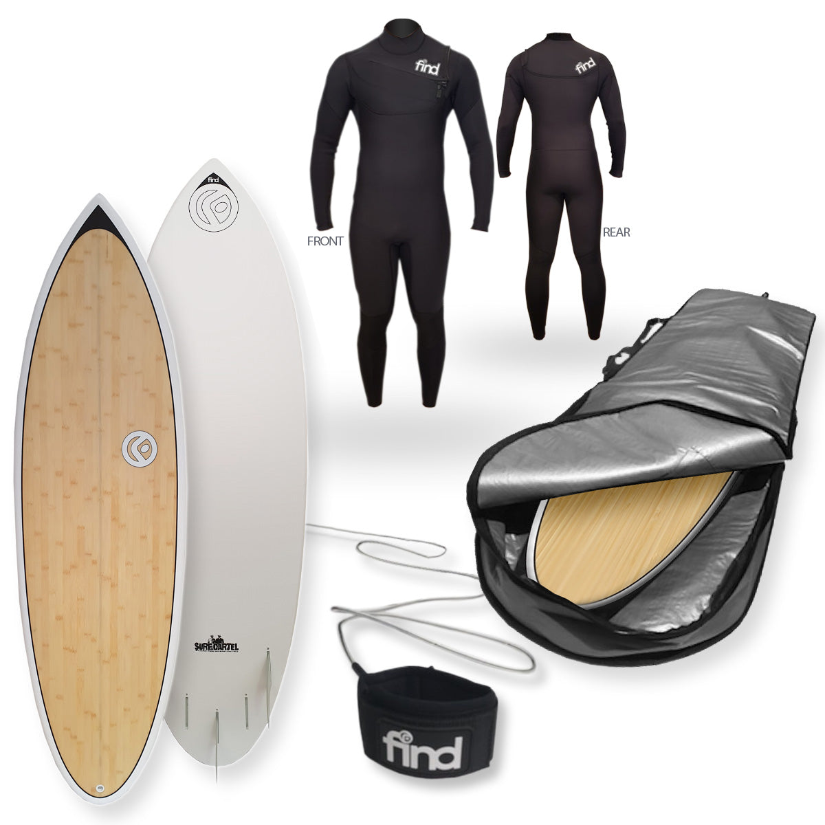 Find™ 510 Blitz Ecoflex Bamboo Surfboard Fins Cover Wetsuit Leash Package - Default Title