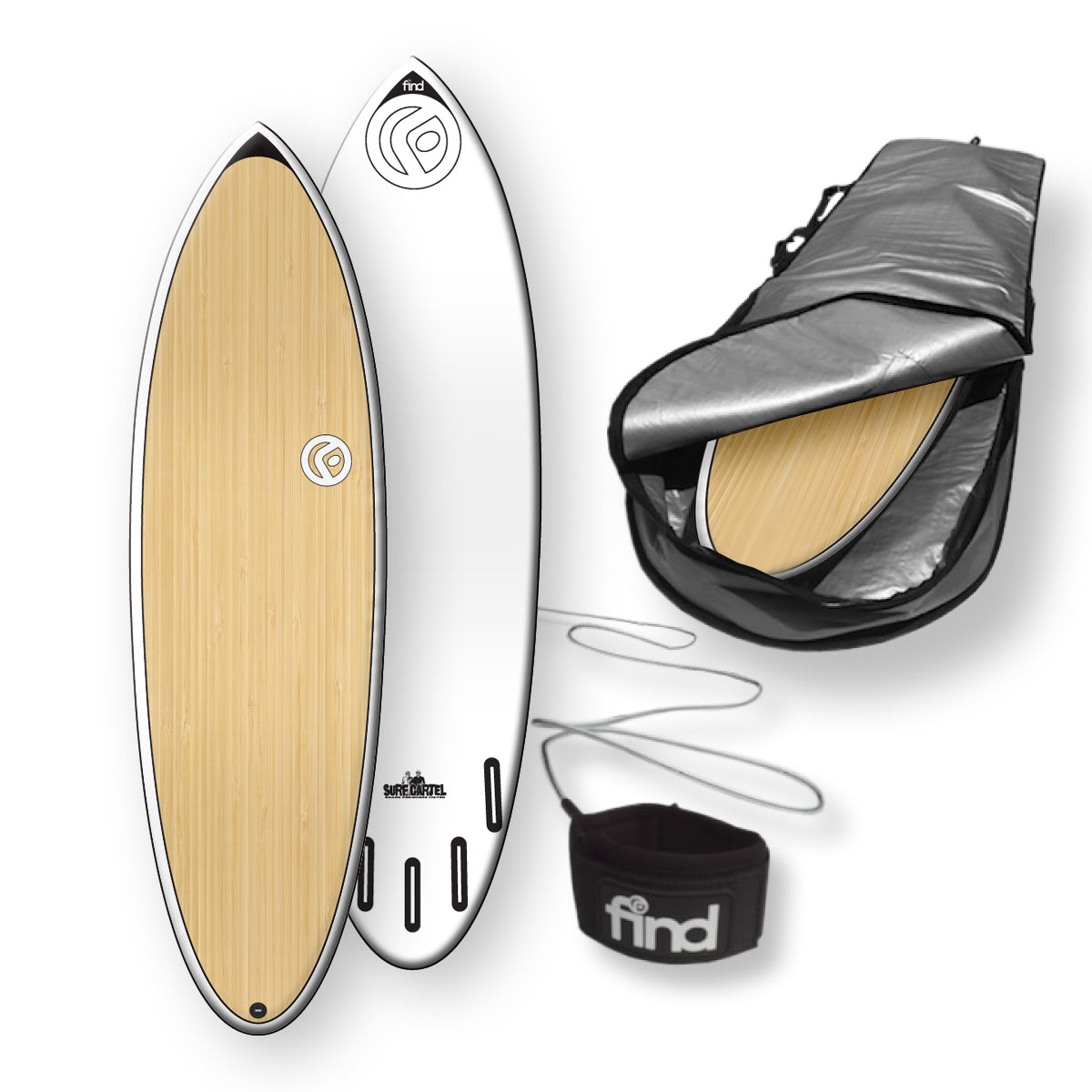 Find™ 60 Blitz Ecoflex Bamboo Surfboard Fins Cover Leash Package - Default Title