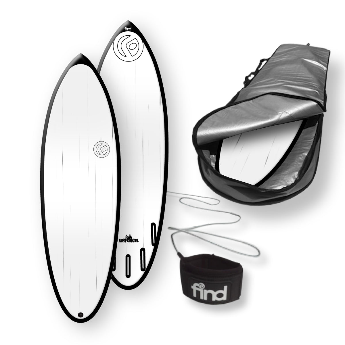 Find™ 57 Blitz Polytec Black Streaked Surfboard Fins Cover Leash Package - Default Title