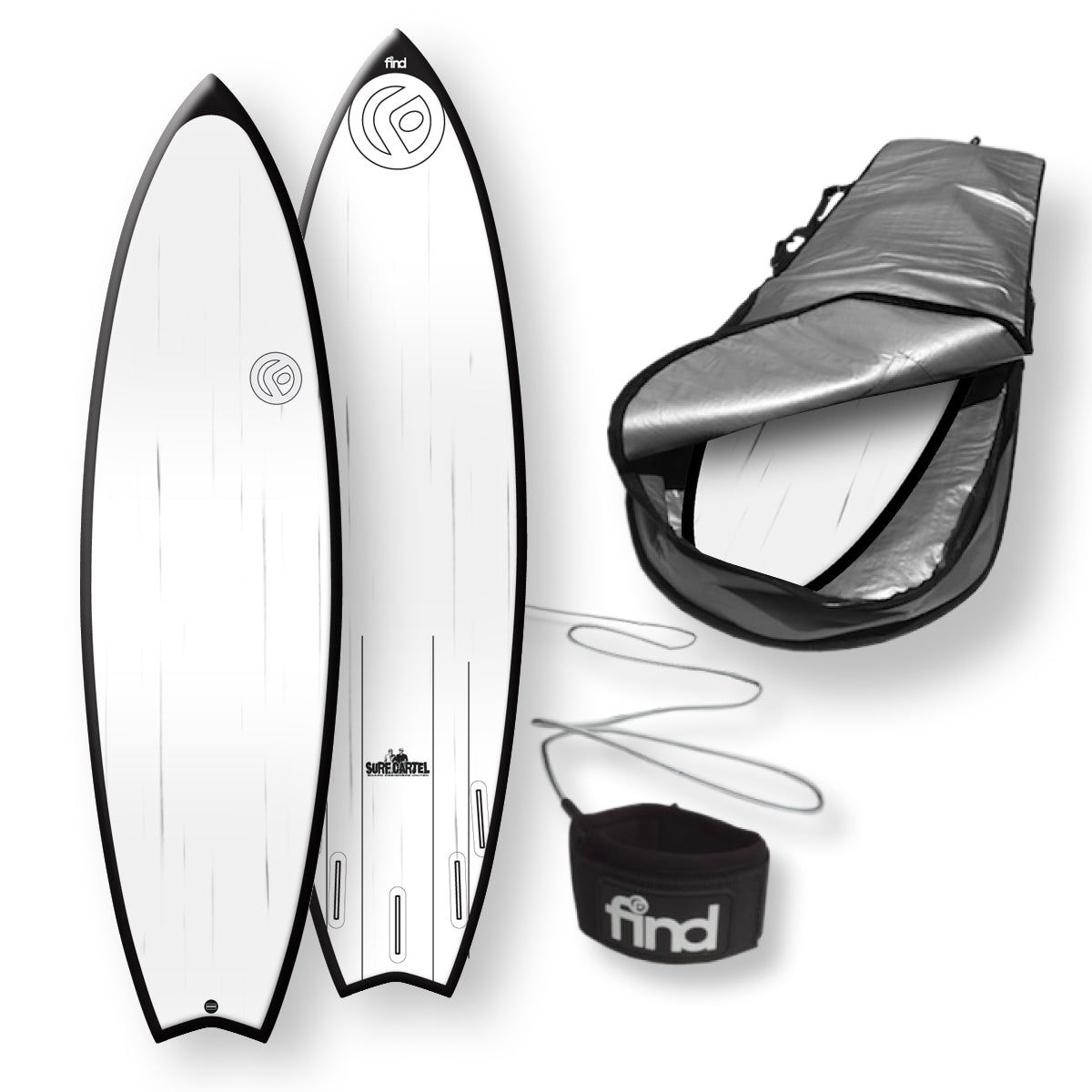 Find™ Speedsta 64 Polytec Black Streaked Surfboard Cover Leash Package - Default Title