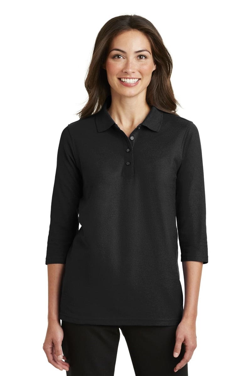 Port Authority Ladies Silk Touch 3 4 Sleeve Polo Black Xl - Default Title